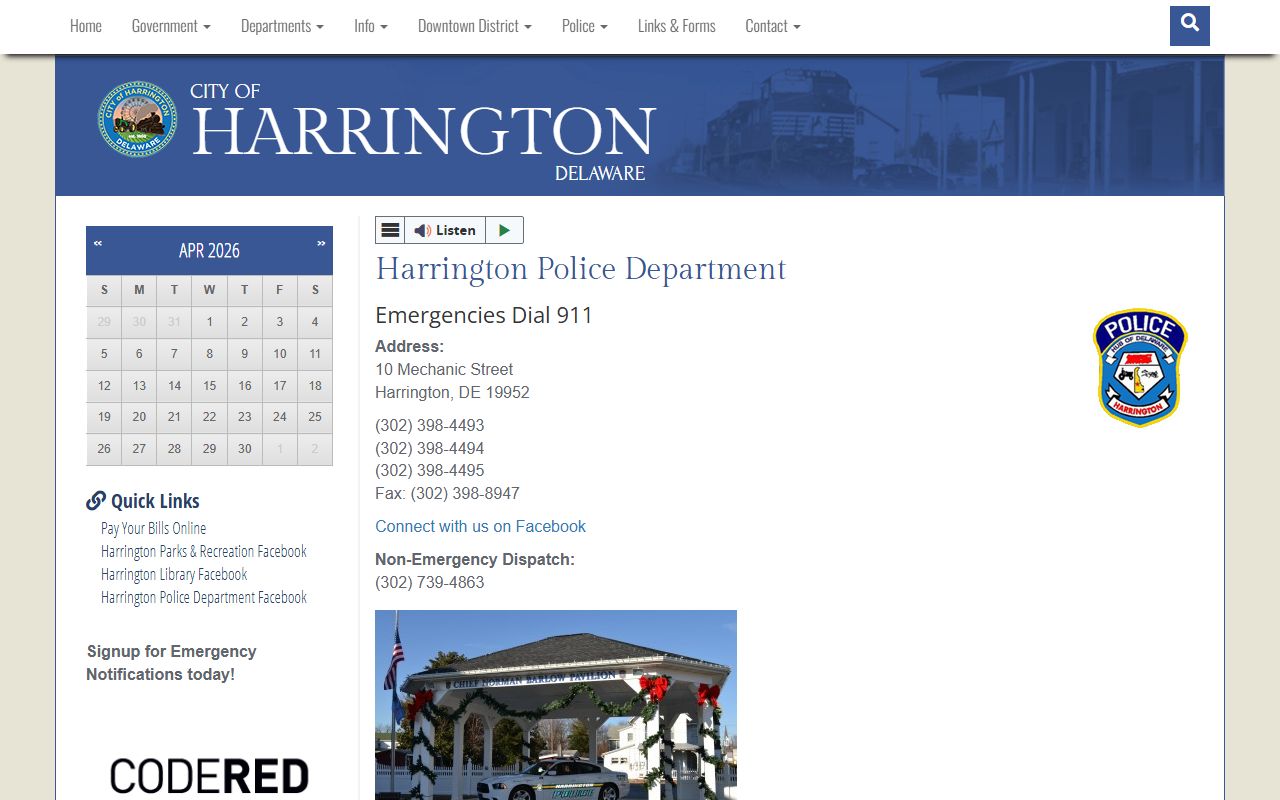 Harrington Delaware Police Department contact and found property