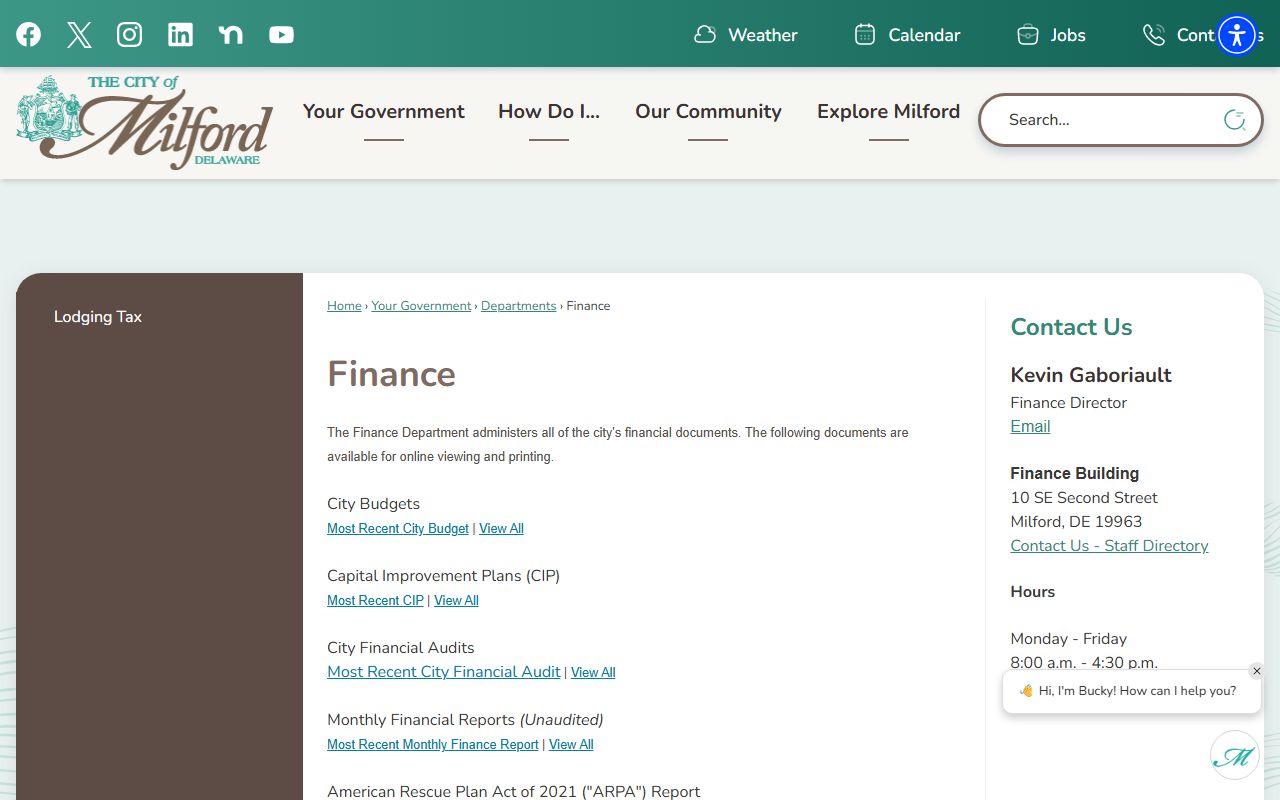 City of Milford Finance Department contact and financial services