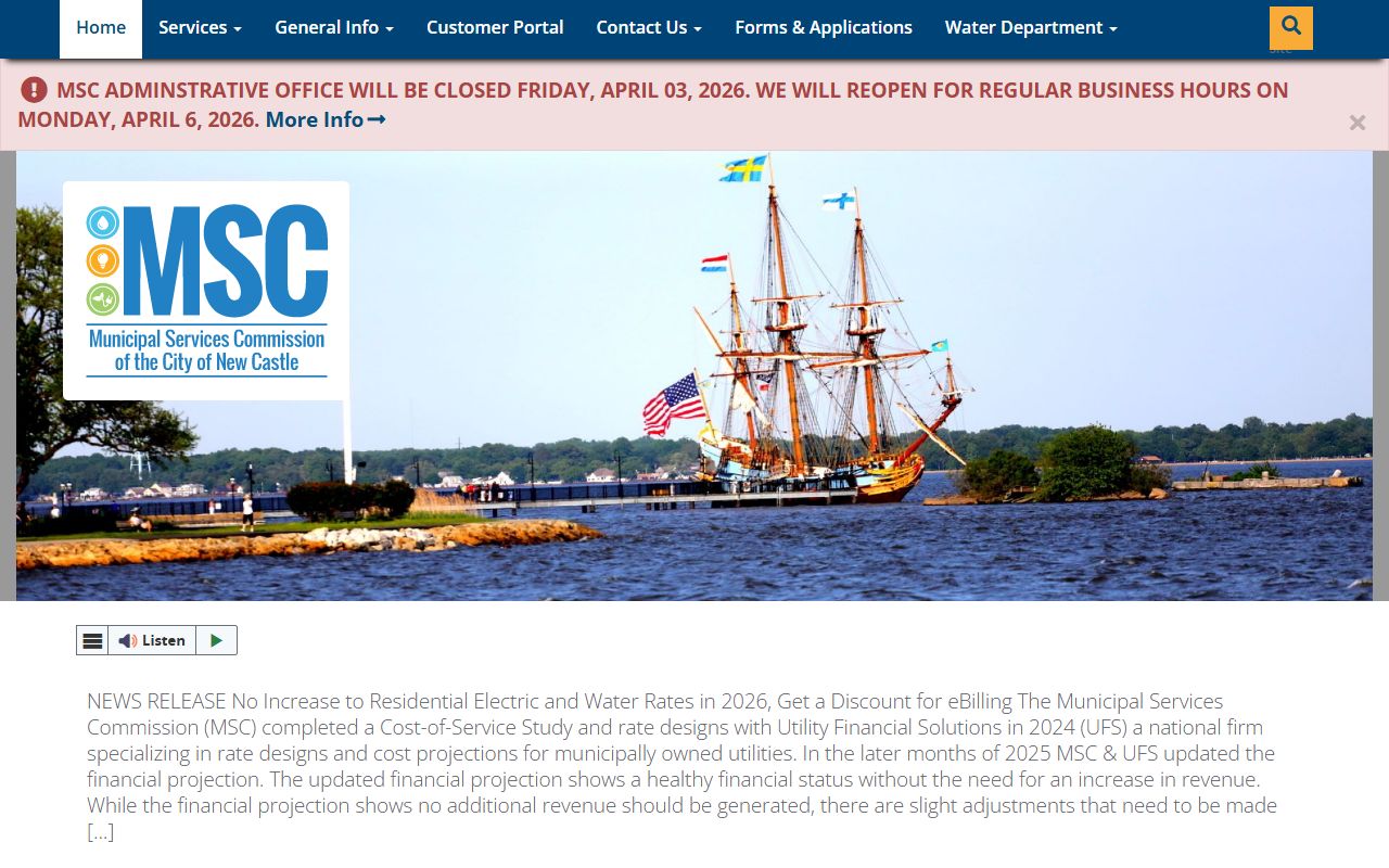 New Castle Municipal Services Commission utility services and customer deposits