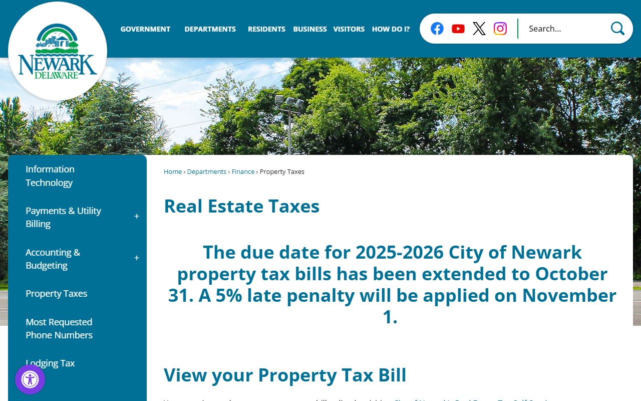 City of Newark Finance Department property tax billing and payment