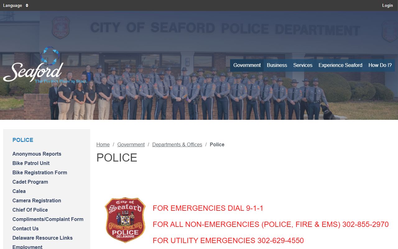 Seaford Delaware Police Department contact information and services