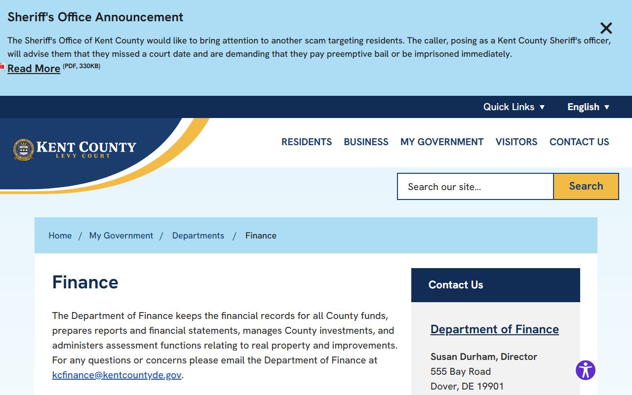 Kent County Finance Department tax and assessment information