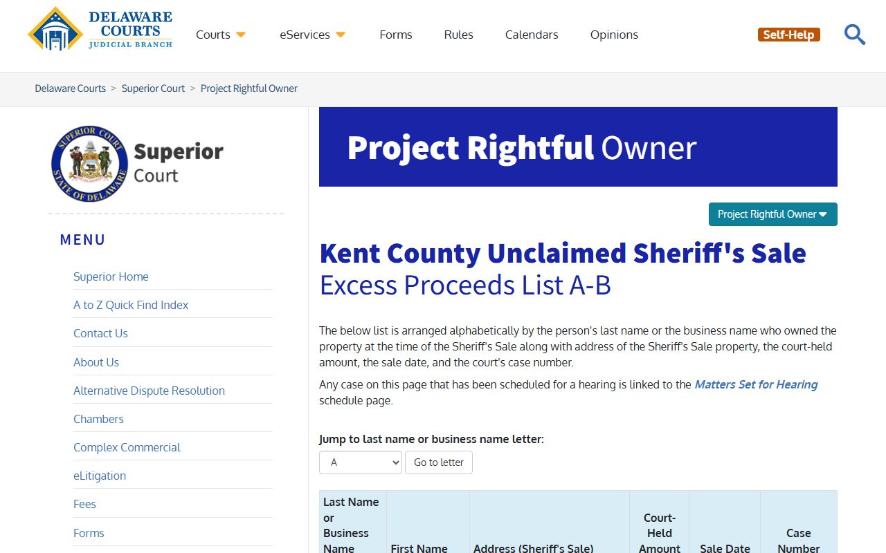 Kent County Project Rightful Owner excess proceeds from sheriff's sales