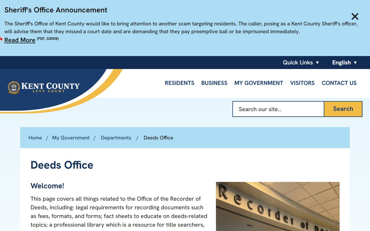 Kent County Recorder of Deeds office recording requirements and property fraud alert
