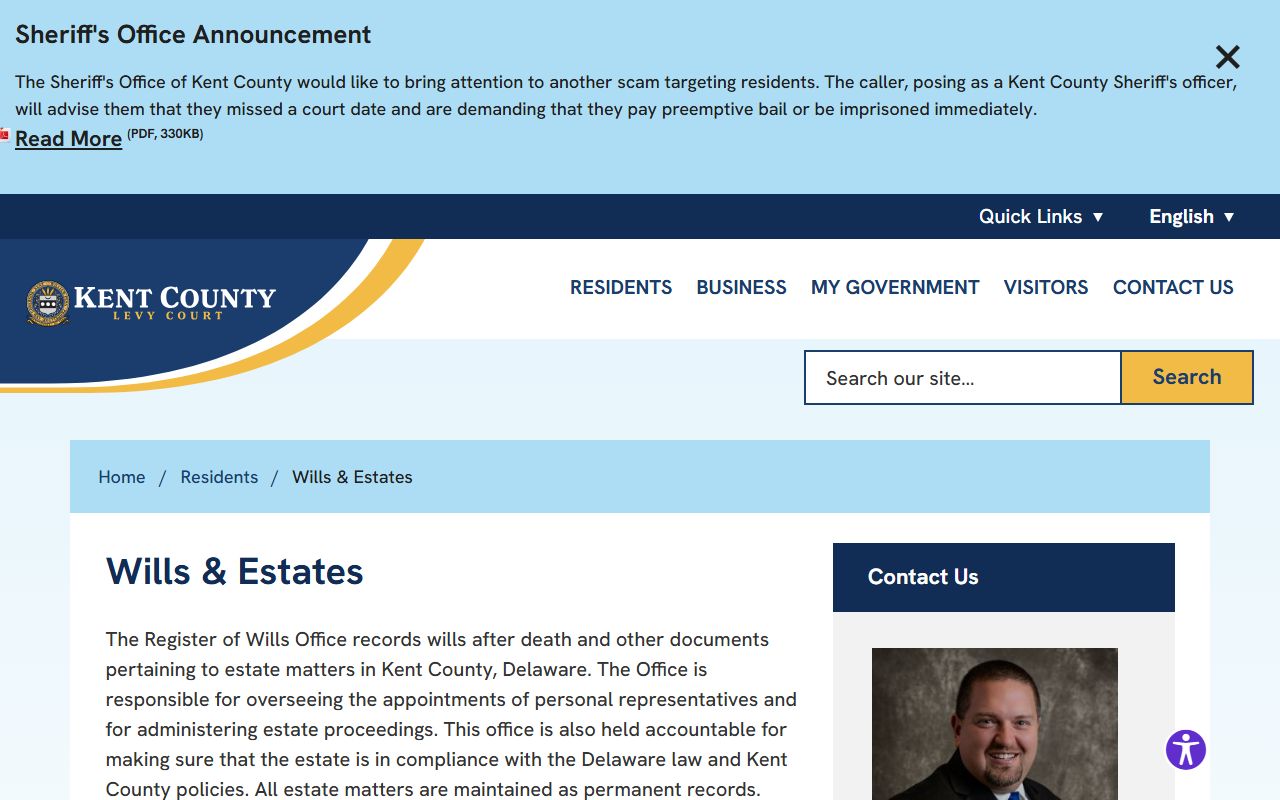 Kent County Register of Wills estate administration and probate records