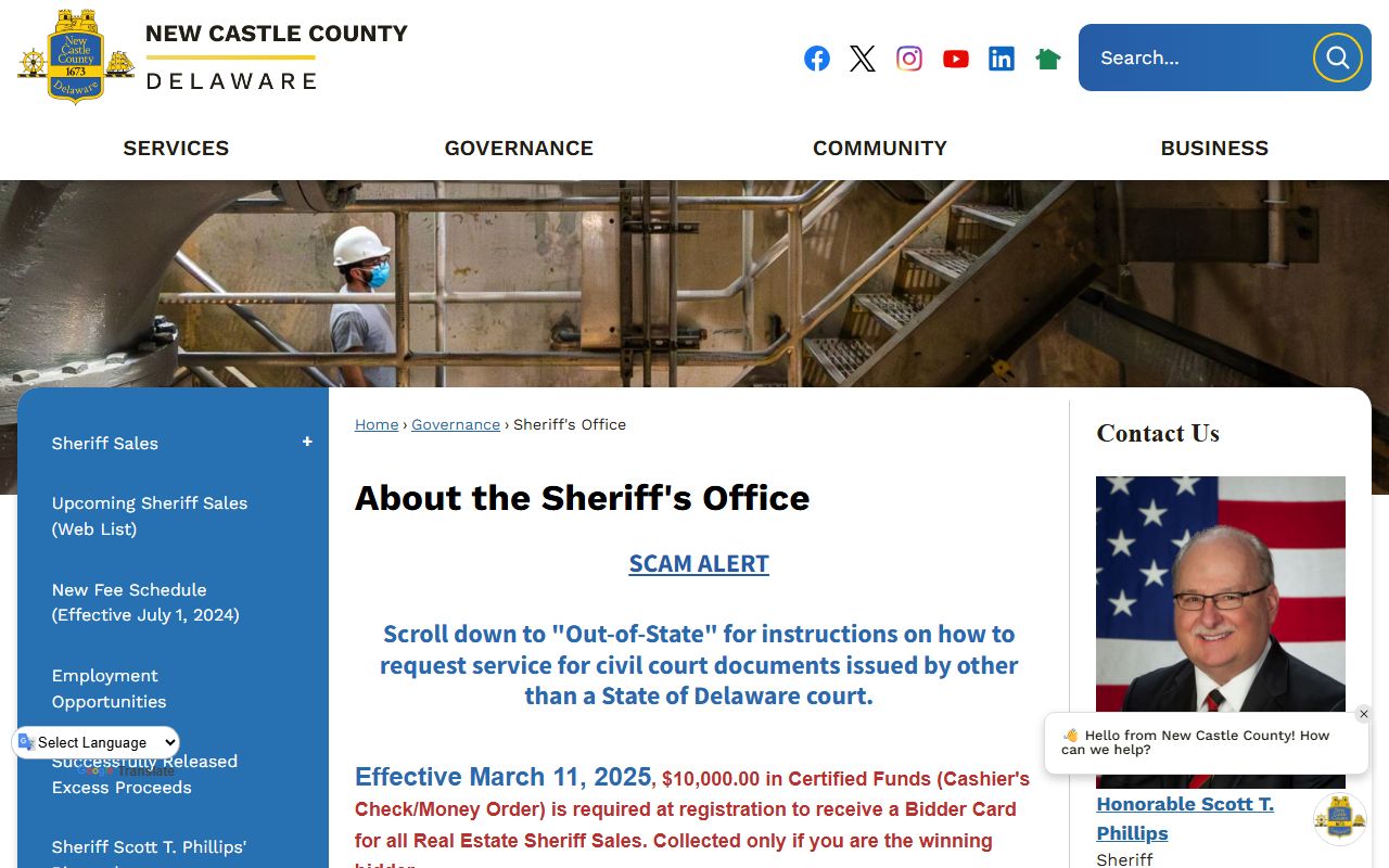 New Castle County Sheriff's Office sheriff sales and excess proceeds