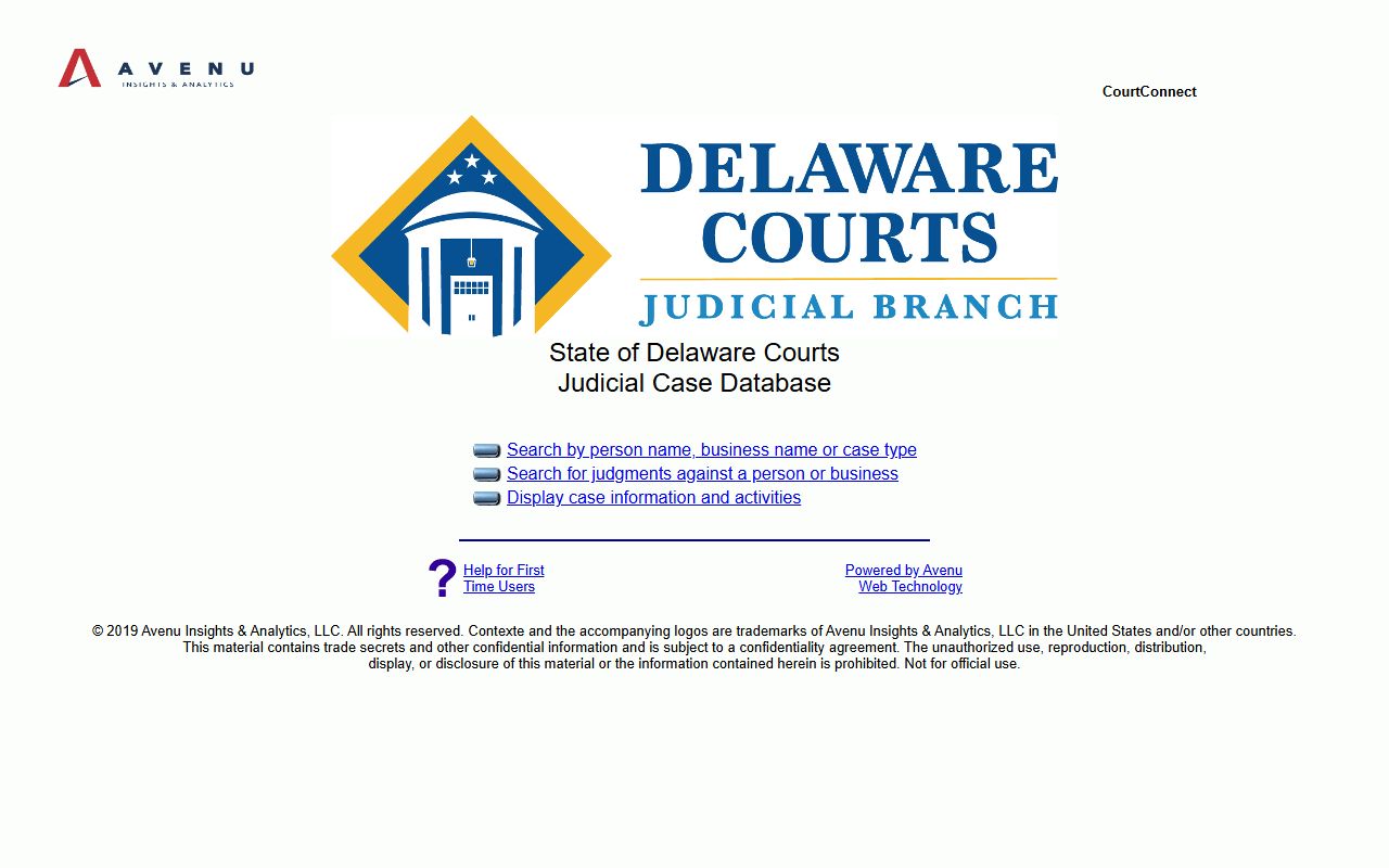 Delaware Court Connect civil records search for New Castle County