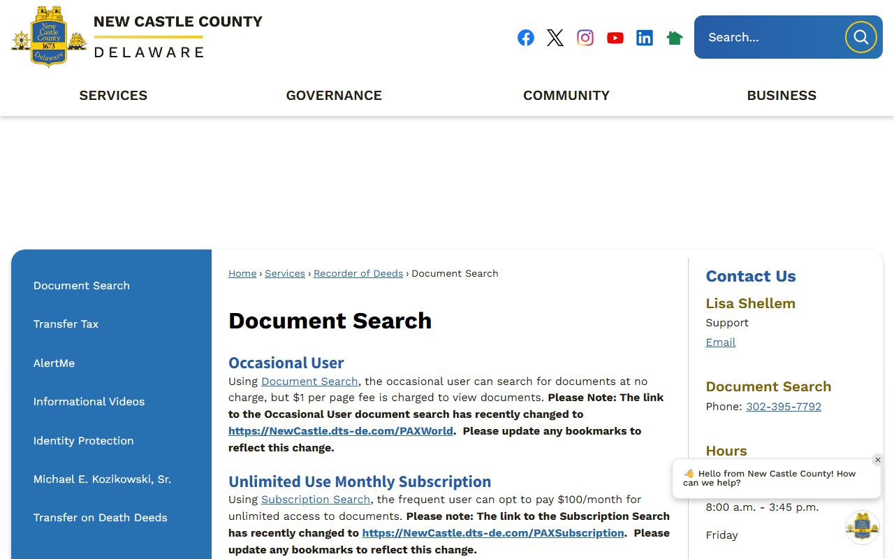 New Castle County Recorder of Deeds document search for unclaimed money research
