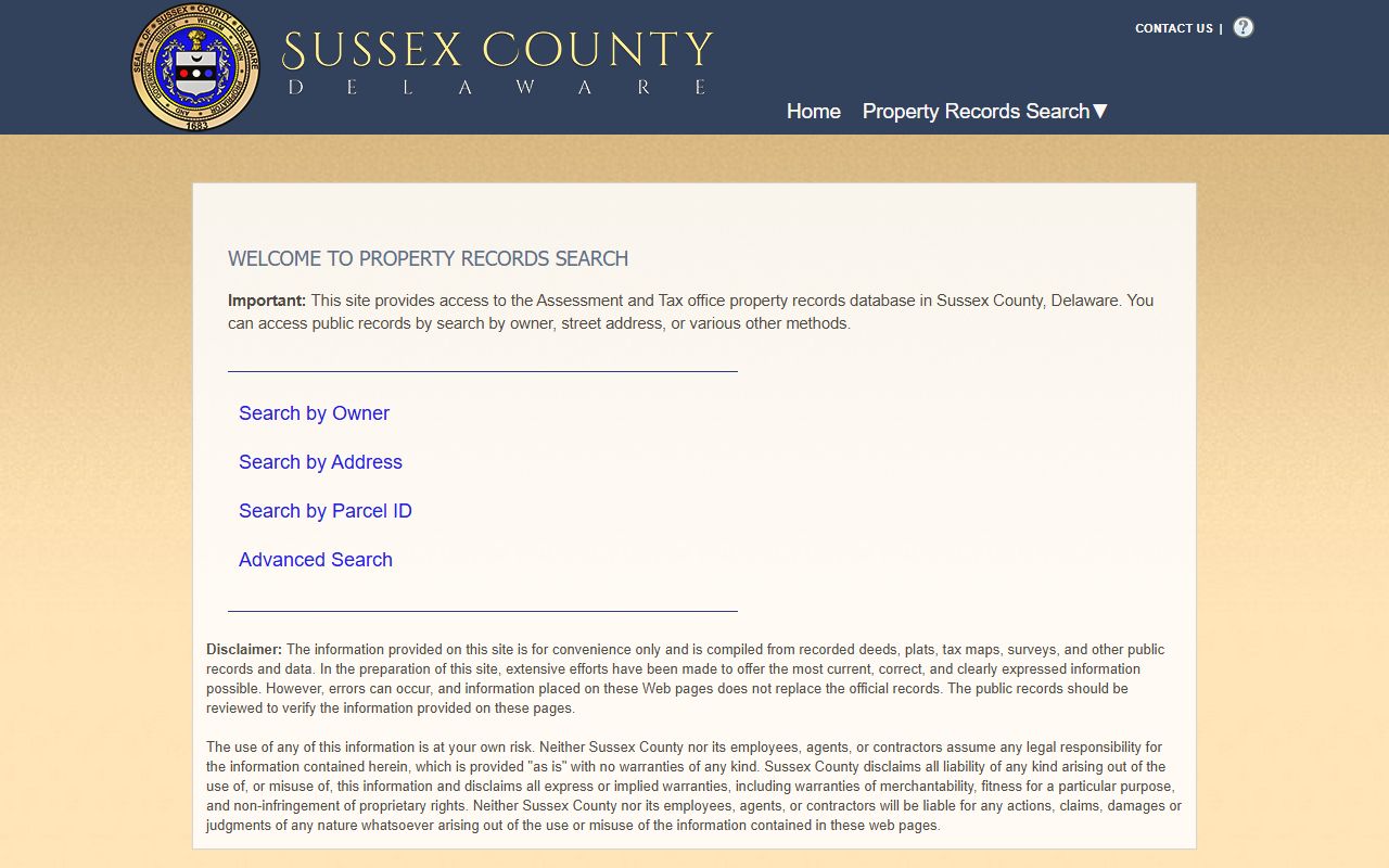 Sussex County property search portal for assessment and ownership data