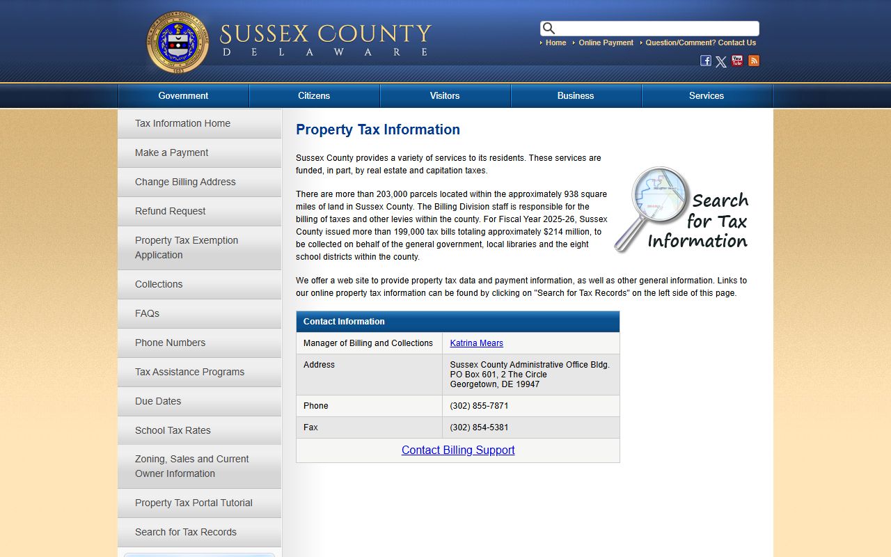Sussex County property tax information and online payment portal