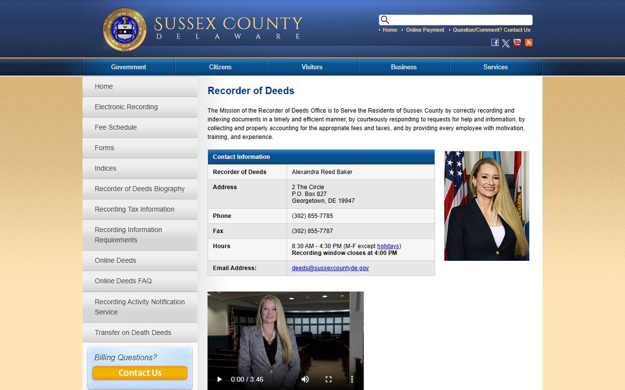 Sussex County Recorder of Deeds recording requirements and property records