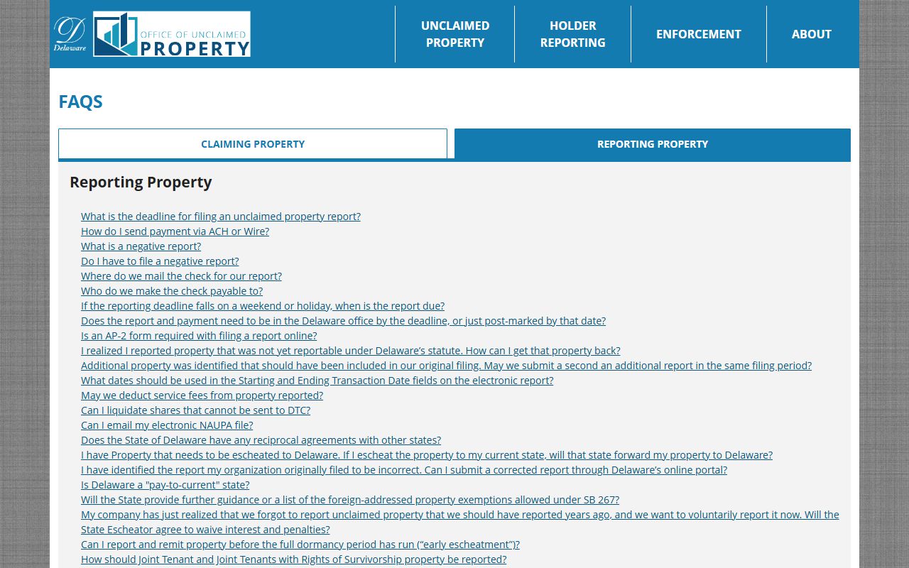 Delaware unclaimed money holder reporting FAQ for businesses