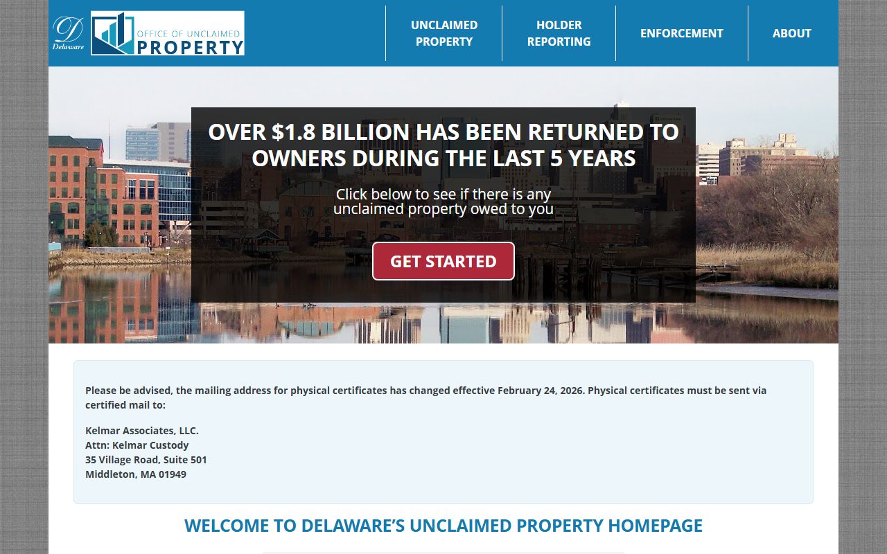 Delaware unclaimed money official search portal homepage