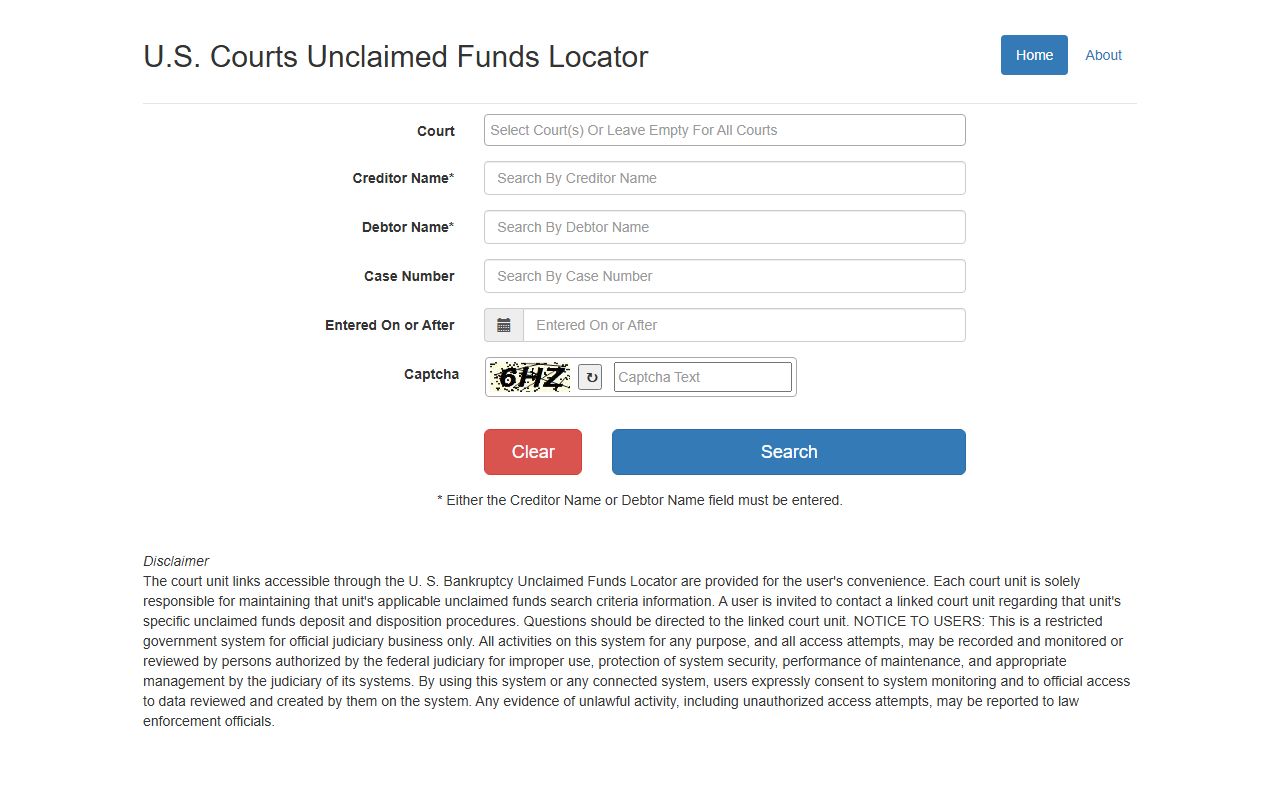 U.S. Bankruptcy Court unclaimed funds portal for Delaware cases